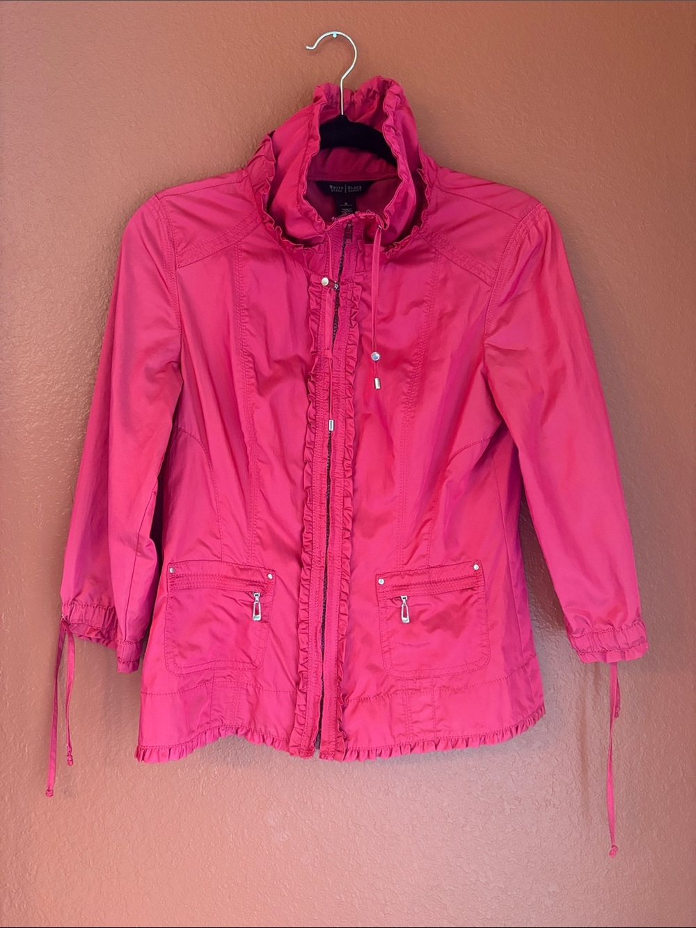 White House Black Market Hot Pink Ruffle-Trim Utility Jacket